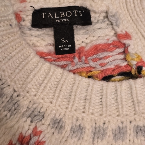 Talbots Women Sweater Pom Pom Crew Neck Petite Small Button Back - Picture 5 of 12